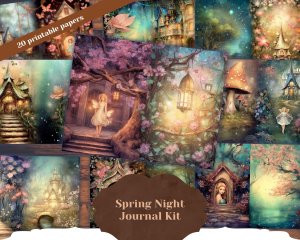 20 Pages of Spring Night Background, Fantasy Fairy Tale, Vivid Colors, Shabby Chic Ephemera, Scrapbooking, Invitations, Digital Planners