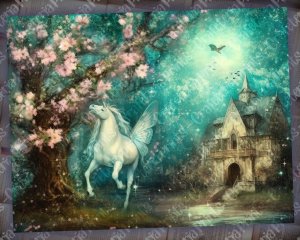 20 Pages of Spring Night Background Fantasy Fairy Tale Vivid Colors, Shabby Chic Ephemera, Scrapbooking Background for Invitations