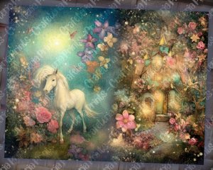 20 Pages of Spring Night Background Fantasy Fairy Tale Vivid Colors, Shabby Chic Ephemera, Scrapbooking Background for Invitations