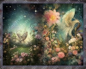 20 Pages of Spring Night Background Fantasy Fairy Tale Vivid Colors, Shabby Chic Ephemera, Scrapbooking Background for Invitations