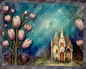 20 Pages of Spring Night Background Fantasy Fairy Tale Vivid Colors, Shabby Chic Ephemera, Scrapbooking Background for Invitations