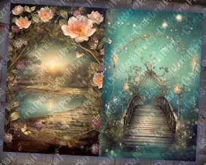 20 Pages of Spring Night Background Fantasy Fairy Tale Vivid Colors, Shabby Chic Ephemera, Scrapbooking Background for Invitations