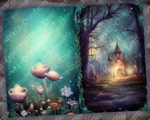 20 Pages of Spring Night Background Fantasy Fairy Tale Vivid Colors, Shabby Chic Ephemera, Scrapbooking Background for Invitations