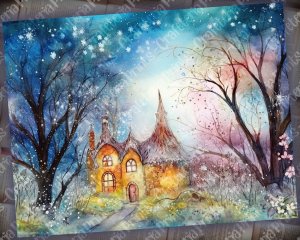 16 pages of Spring Night Background Fantasy Fairy Tale Vivid Colors, Shabby Chic Ephemera, Scrapbooking Background, Watercolor Illustration