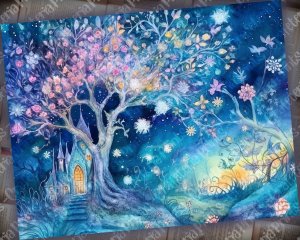 16 pages of Spring Night Background Fantasy Fairy Tale Vivid Colors, Shabby Chic Ephemera, Scrapbooking Background, Watercolor Illustration