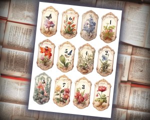 16 Papers | Vintage Labels with Spring Elements | Scrapbooking Kit & Printable Pages | Shabby Chic Journaling Kit | Junk Journal Supplies