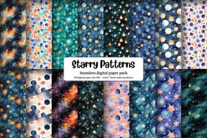 Mystic Stars Digital Paper Seamless Texture Collection - Instant Download - High-Quality Designs - Ideal for Scrapbooking, Card Making