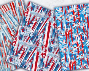 Digital Seamless Pattern Paper with Stevie Red Stripes and White Stars on Blue Abstract Art - Watercolor Digital Scrapbooking Pap