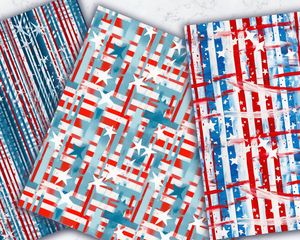 Digital Seamless Pattern Paper with Stevie Red Stripes and White Stars on Blue Abstract Art - Watercolor Digital Scrapbooking Pap