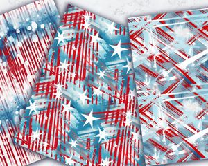 Digital Seamless Pattern Paper with Stevie Red Stripes and White Stars on Blue Abstract Art - Watercolor Digital Scrapbooking Pap