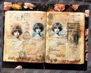 Strange Theme Junk Journal Page, Large Detailed Elements, Vivid Colors, Digital Watercolor Illustration, Shabby Chic Ephemera