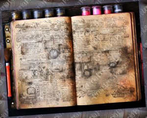 Strange Theme Junk Journal Page, Large Detailed Elements, Vivid Colors, Digital Watercolor Illustration, Shabby Chic Ephemera