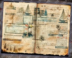 Strange Theme Junk Journal Page, Large Detailed Elements, Vivid Colors, Digital Watercolor Illustration, Shabby Chic Ephemera