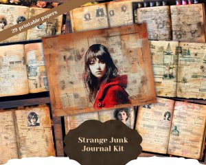 Strange Theme Junk Journal Page, Large Detailed Elements, Vivid Colors, Digital Watercolor Illustration, Shabby Chic Ephemera