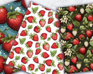 Strawberry Clipart Digital Pattern Paper | Cute Watercolor Doodle Illustration | Seamless Texture | Big Elements | Light Background