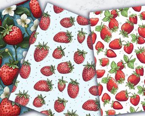 Strawberry Clipart Digital Pattern Paper | Cute Watercolor Doodle Illustration | Seamless Texture | Big Elements | Light Background