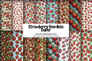 Strawberry Clipart Digital Pattern Paper | Cute Watercolor Doodle Illustration | Seamless Texture | Big Elements | Light Background