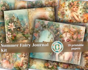 19 pages of Summer Fairy Fantasy Fairy Tale Vivid Colors Shabby Chic Ephemera Scrapbooking Background, Perfect for Invitations