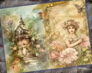 20 pages of Summer Fairy Fantasy Fairy tale vivid colors shabby chic ephemera scrapbooking backgrounds - perfect for invitations