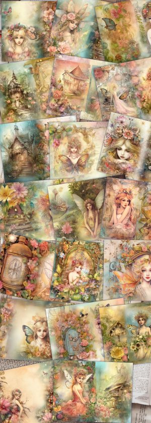 20 pages of Summer Fairy Fantasy Fairy tale vivid colors shabby chic ephemera scrapbooking backgrounds - perfect for invitations