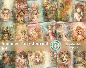 20 pages of Summer Fairy Fantasy Fairy tale vivid colors shabby chic ephemera scrapbooking backgrounds - perfect for invitations