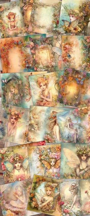 18 Pages of Summer Fairy Fantasy Fairy Tale Vivid Colors Shabby Chic Ephemera Scrapbooking Background - Perfect for Invitations