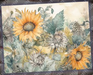 Watercolor Pastel Sunflowers Junk Journal Background, Fairy Collage Printable, Digital Nature Journal Paper, Floral Muted Colors