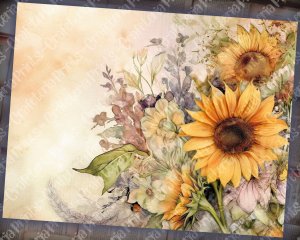 Watercolor Pastel Sunflowers Junk Journal Background, Fairy Collage Printable, Digital Nature Journal Paper, Floral Muted Colors