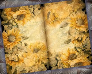 Watercolor Illustration Lined Paper Sunflowers Floral Theme Vintage Flowers Wallpaper for Junk Journal, High Quality, High Detailed