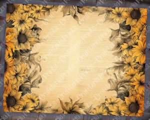 Watercolor Illustration Lined Paper Sunflowers Floral Theme Vintage Flowers Wallpaper for Junk Journal, High Quality, High Detailed