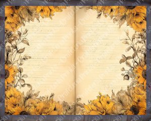 Watercolor Illustration Lined Paper Sunflowers Floral Theme Vintage Flowers Wallpaper for Junk Journal, High Quality, High Detailed