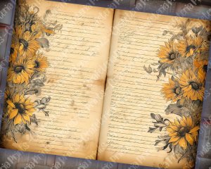 Watercolor Illustration Lined Paper Sunflowers Floral Theme Vintage Flowers Wallpaper for Junk Journal, High Quality, High Detailed