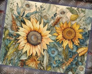 Watercolor Fairy Tale Sunflowers Junk Journal Background, Printable Collage Paper, Digital Nature Journal, Floral Background, Muted Colors