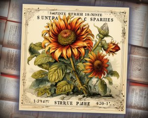 12 Papers | Vintage Sunflower Postage Stamp Clipart for Scrapbooking, Invitations, and Designs | High Quality, Digital Planner