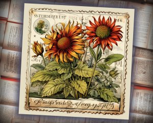 12 Papers | Vintage Sunflower Postage Stamp Clipart for Scrapbooking, Invitations, and Designs | High Quality, Digital Planner