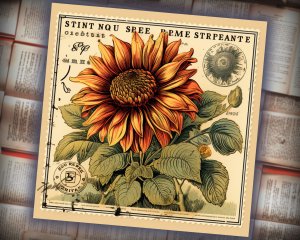 12 Papers | Vintage Sunflower Postage Stamp Clipart for Scrapbooking, Invitations, and Designs | High Quality, Digital Planner