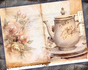 Vintage Tea Digital Junk Journal Kit, Printable Collage Pack, Tea Theme Digital Paper, Perfect for Invitations, Digital Planners, Journaling