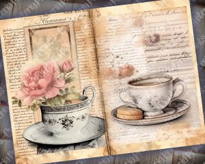 Vintage Tea Digital Junk Journal Kit, Printable Collage Pack, Tea Theme Digital Paper, Perfect for Invitations, Digital Planners, Journaling