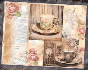 Vintage Tea Digital Junk Journal Kit, Printable Collage Pack, Tea Theme Digital Paper, Perfect for Invitations, Digital Planners, Journaling