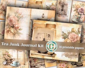 Vintage Tea Digital Junk Journal Kit, Printable Collage Pack, Tea Theme Digital Paper, Perfect for Invitations, Digital Planners, Journaling