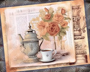 Vintage Tea Digital Junk Journal Kit, Collage Printable, Tea Theme Paper - Perfect for Scrapbooking, Invitations, Digital Planners