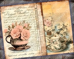 Vintage Tea Digital Junk Journal Kit, Collage Printable, Tea Theme Paper - Perfect for Scrapbooking, Invitations, Digital Planners