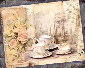 Vintage Tea Digital Junk Journal Kit, Collage Printable, Tea Theme Paper - Perfect for Scrapbooking, Invitations, Digital Planners