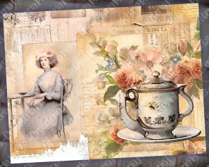 Vintage Tea Digital Junk Journal Kit, Collage Printable, Tea Theme Paper - Perfect for Scrapbooking, Invitations, Digital Planners