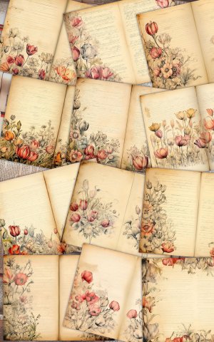 Watercolor Illustrated Lined Paper, Tulips Floral Theme, Vintage Flowers Wallpaper for Junk Journal, High Quality and Detailed