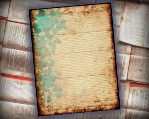 16 papers | Turquoise & Brown Grunge Junk Journal Kit, Printable Shabby Chic Ephemera, Vintage Floral Scrapbooking Paper