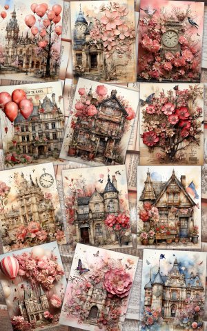 12 Papers | United Kingdom Themed Junk Journal Kit - Vintage Ephemera, Fairy Tale Watercolor Illustrations, Scrapbooking Background