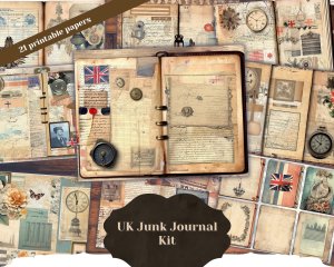 21 pages of United Kingdom themed junk journal pages, digital papers, shabby chic ephemera. Perfect for invitations, digital planners