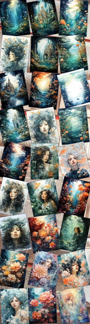 27 papers | Underwater Fantasy Scrapbooking Kit, Atlantis Mermaid Pastel Backgrounds, Fairy Tale Watercolor by Renowned Artists