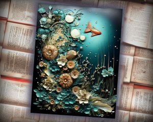 36 Papers | Under the Sea Junk Journal Kit, Blue Green Printable Pages, Shabby Chic Scrapbooking Paper, Ephemera Journaling Kit